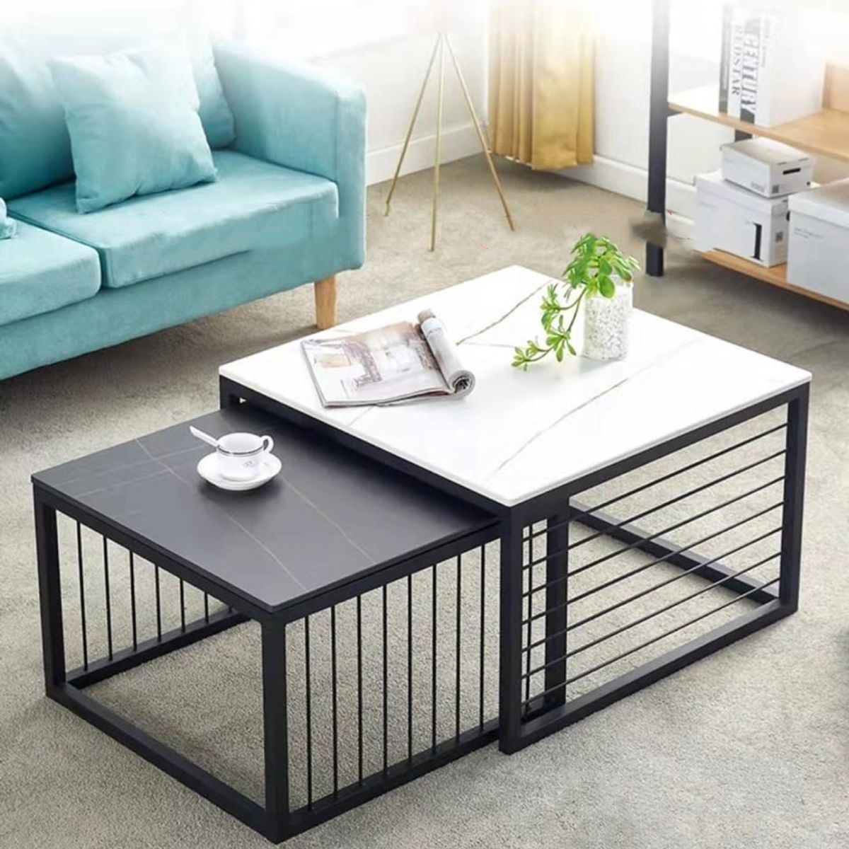 OEM - Mesa de Centro Cuadrada dos en uno de mármol