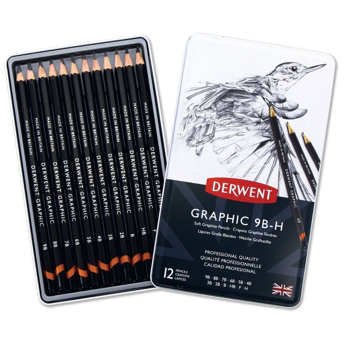 DERWENT - Lápices Grafito Derwent 12 Graduaciones Blandas