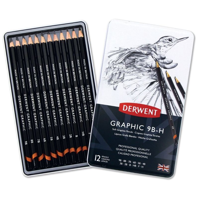DERWENT - Lápices Grafito Derwent 12 Graduaciones Blandas