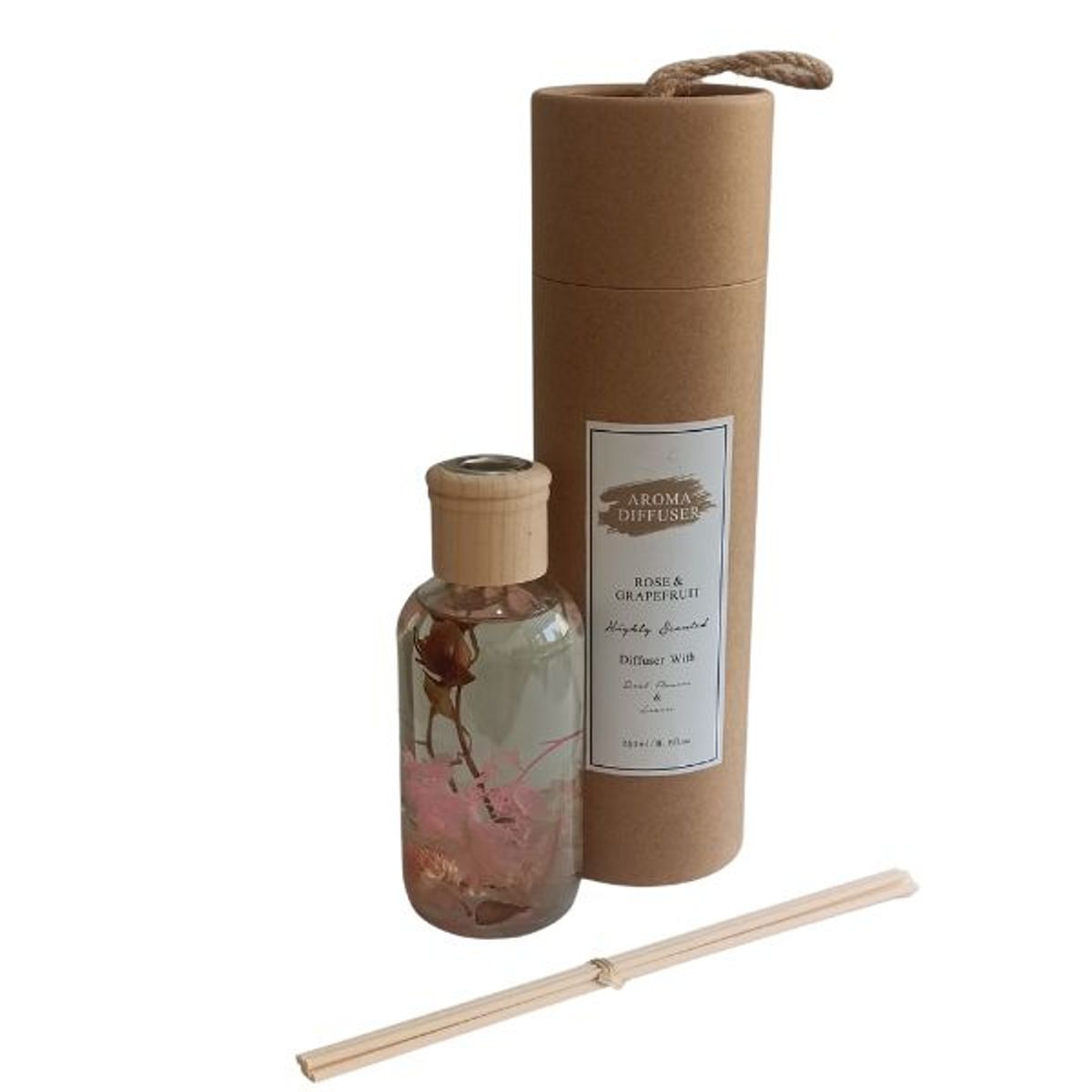 GENERICO - HermosoDifusor Aromático natural con flores secas 250ML Aroma Rose and Grapefruit