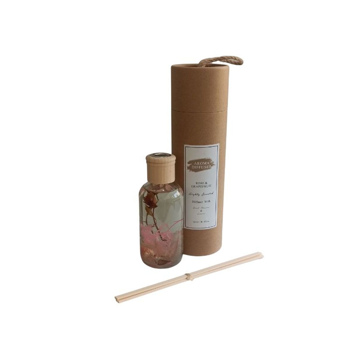 GENERICO - HermosoDifusor Aromático natural con flores secas 250ML Aroma Rose and Grapefruit