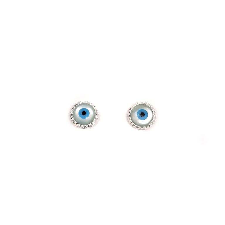 Aros Ojos Turcos Nacar Strass 10mm Plata Fina 925 Plateado TALLA UNICA