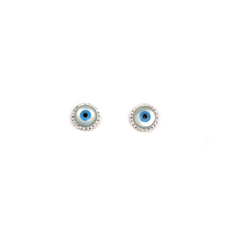 ANDREA COGGIOLA JOYAS - Aros Ojos Turcos Nácar Strass 10mm Plata Fina 925