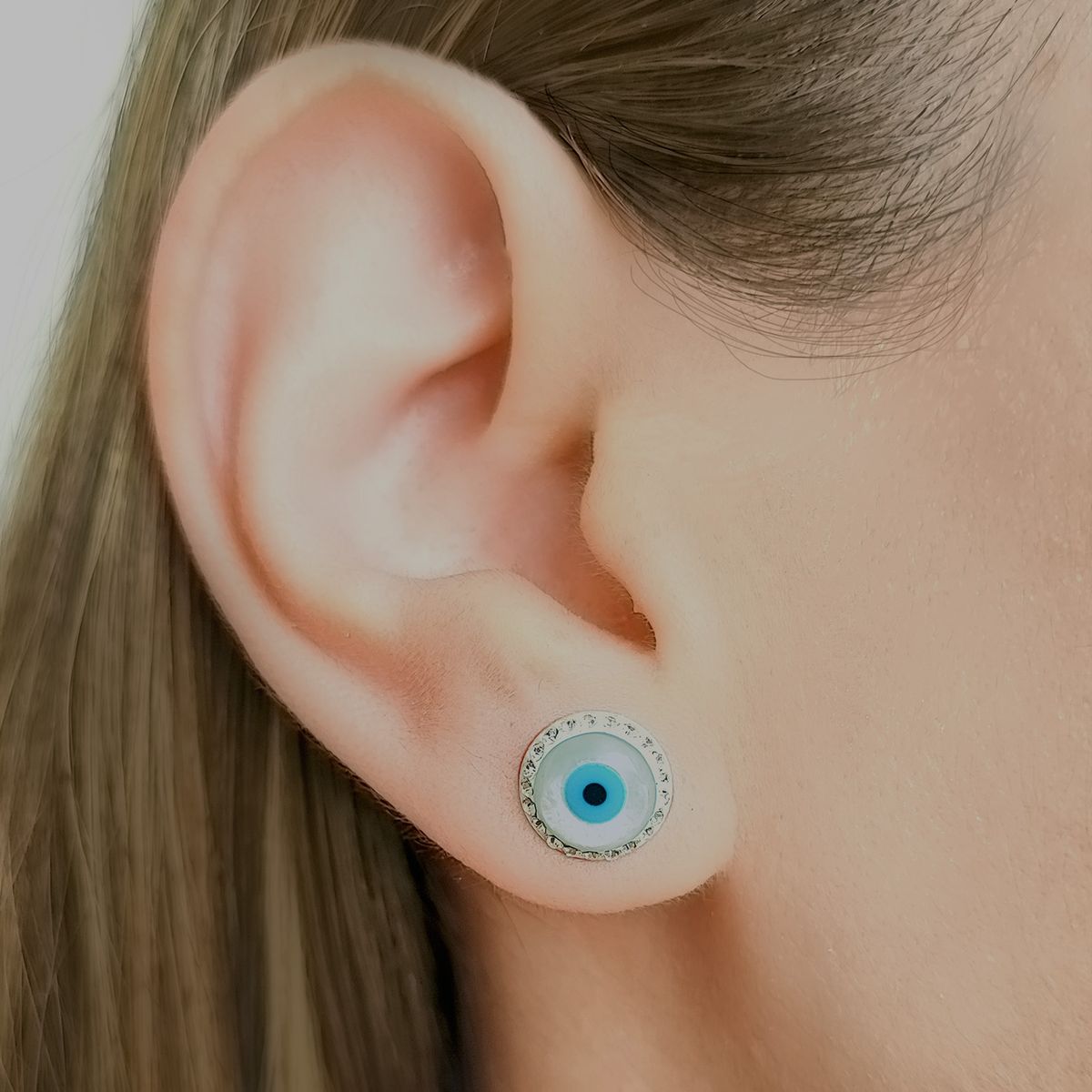 COGGIOLA - Aros Ojos Turcos Nácar Strass 10mm Plata Fina 925