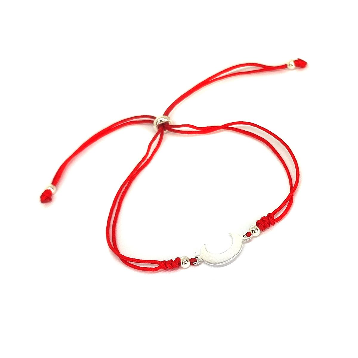 COGGIOLA - Pulsera Luna Invertida Plata Fina 925 Cordón Rojo