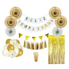 COTILLON ACTIVARTE - Pack Decoración Cumpleaños Blanco Dorado Cotillón Activarte