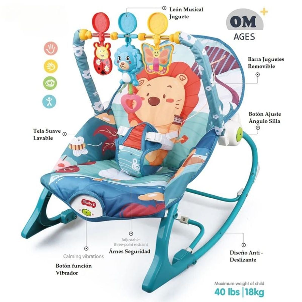 GENERICO - Mecedora bebé con vibracion y sonidos 3 en 1.