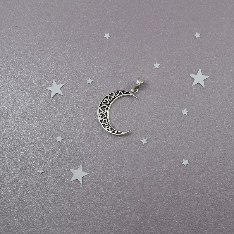 ROSETT - Colgante luna con corazones troquelados Plata ley 925