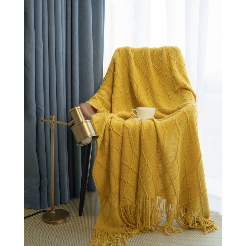 DEKOHOME - Manta tejida Rombos Material acrílico 172x127cm Mostaza