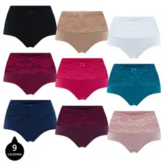 GIOVACCHINO - Pack de 9 Calzon Tiro Alto Algodón con Encaje