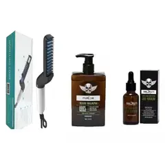 GENERICO - Cepillo Alisador Hombre Y Shampoo De Barba  Y  Aceite Barba