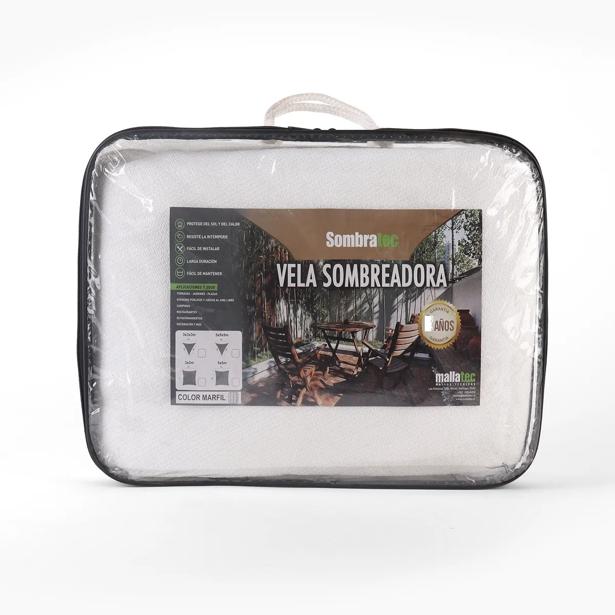 SOMBRATEC - Vela sombra sombreadora triangular 3x3x3 m marfil.