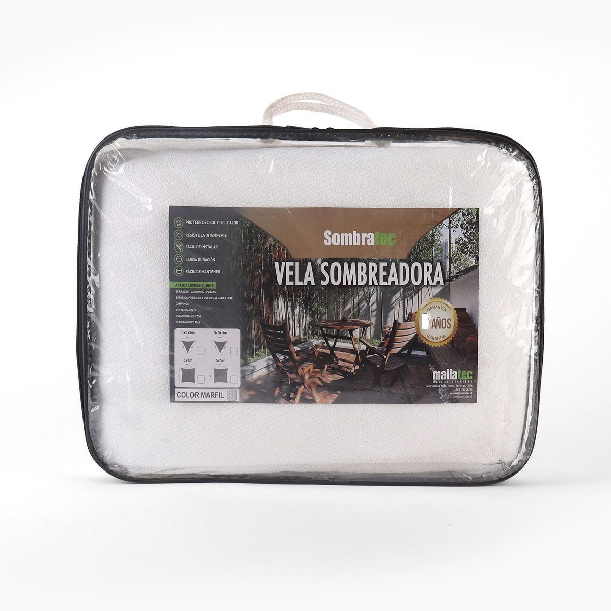 SOMBRATEC - Vela sombra sombreadora triangular 3x3x3 m marfil.