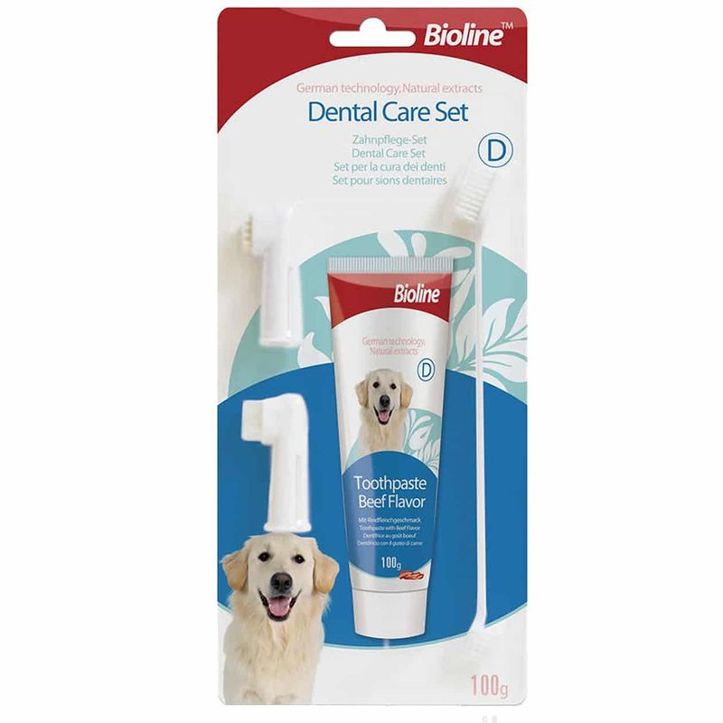 BIOLINE - Bioline Kit Cepillos  Pasta Dental Perro Sabor Carne 100gr