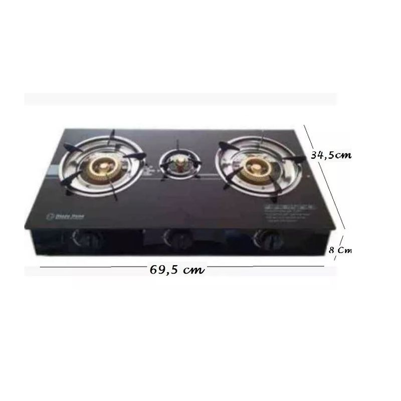 GENERICO - Cocinilla A Gas 3 Plato Automático Vidrio Templado