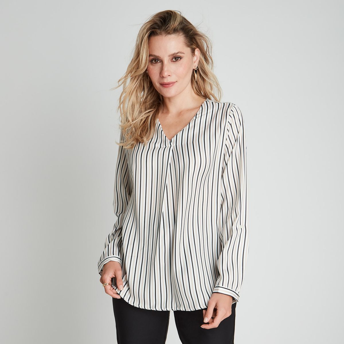 LORENZO DI PONTTI - Blusa Cuello V Manga Larga Roll Up Mujer Lorenzo Di Pontti