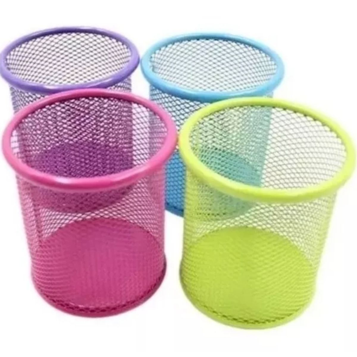 GENERICO - Porta Lápiz X3 Rejilla Malla Redondo Metálico 9x10 Cms