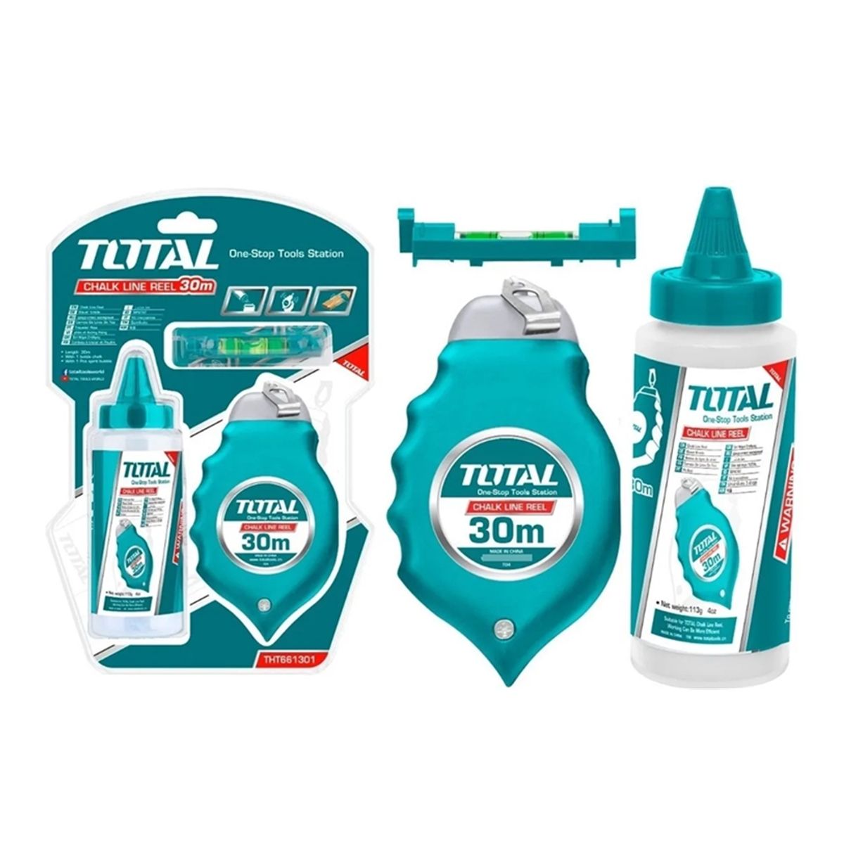 TOTAL TOOLS - Kit Set Juego Tizalineas 4 Oz Nivel Tiralineas 3 Pcs