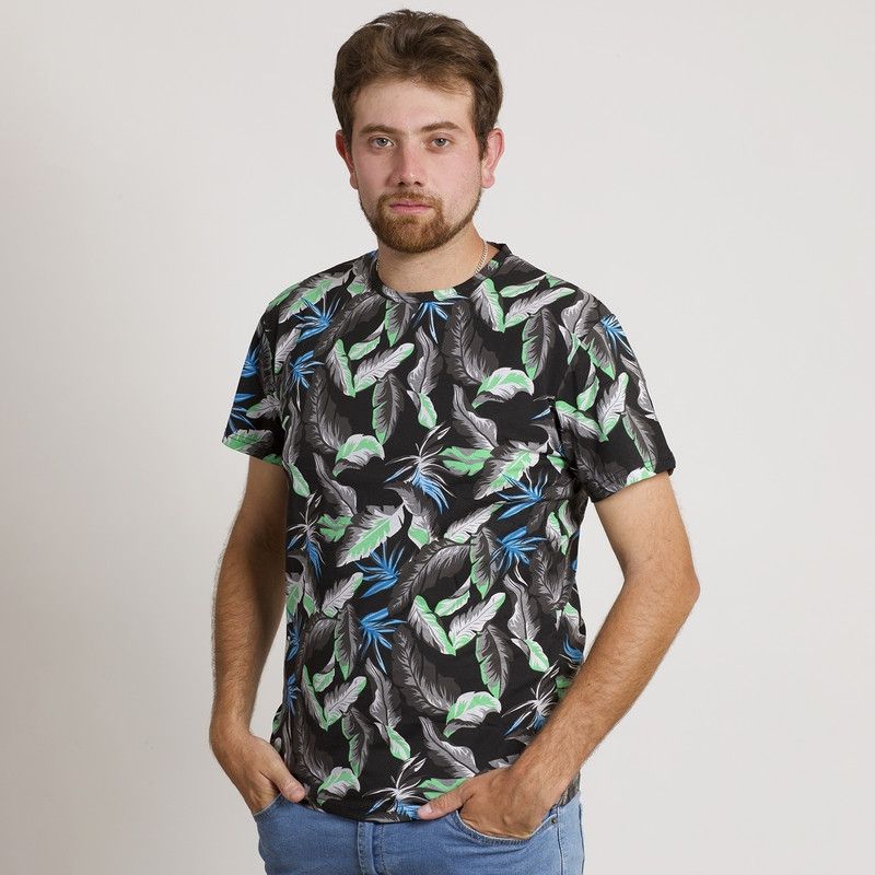 MUST - POLERA HOMBRE HAWAIANA MANGA CORTA NEGRA