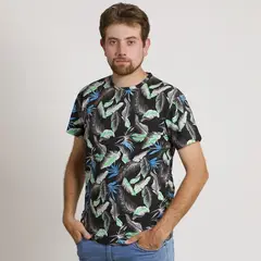 MUST - POLERA HOMBRE HAWAIANA MANGA CORTA NEGRA