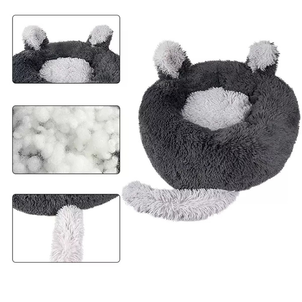 GENERICO - Cama De Mascota Tipo Donut Con Cola XXL 80 Cm Luri Pets Gris
