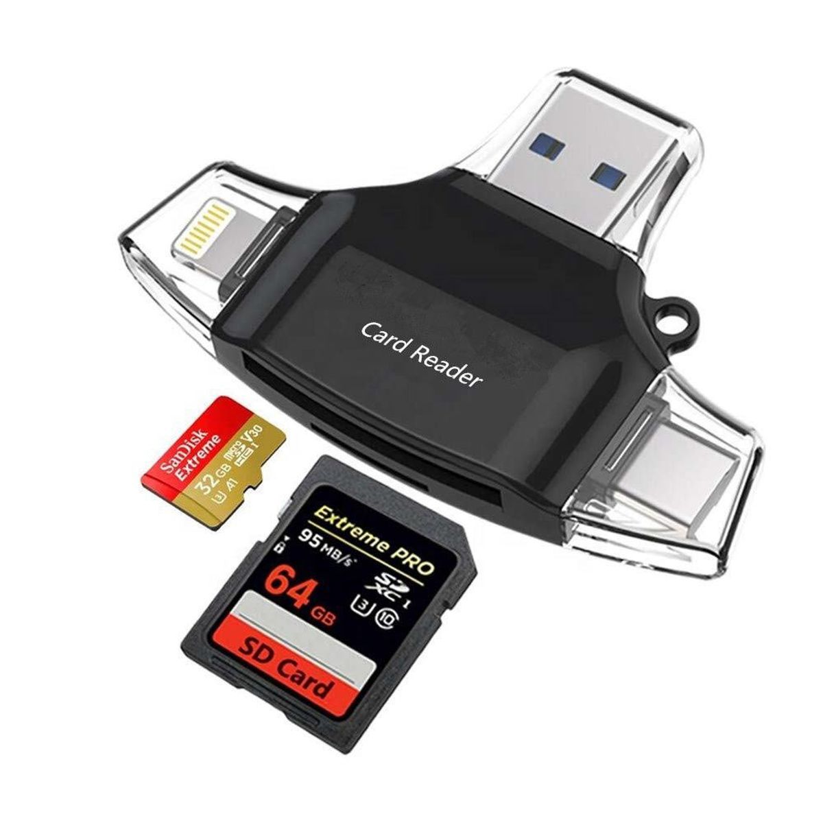 GENERICO - Adaptador 4 En 1 Lector Tarjetas Sd/tf Usb/micro/c/lightning
