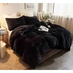 ANGELES DEL HOGAR - Cobertor de invierno peludo con chiporros Plaza y media Negro