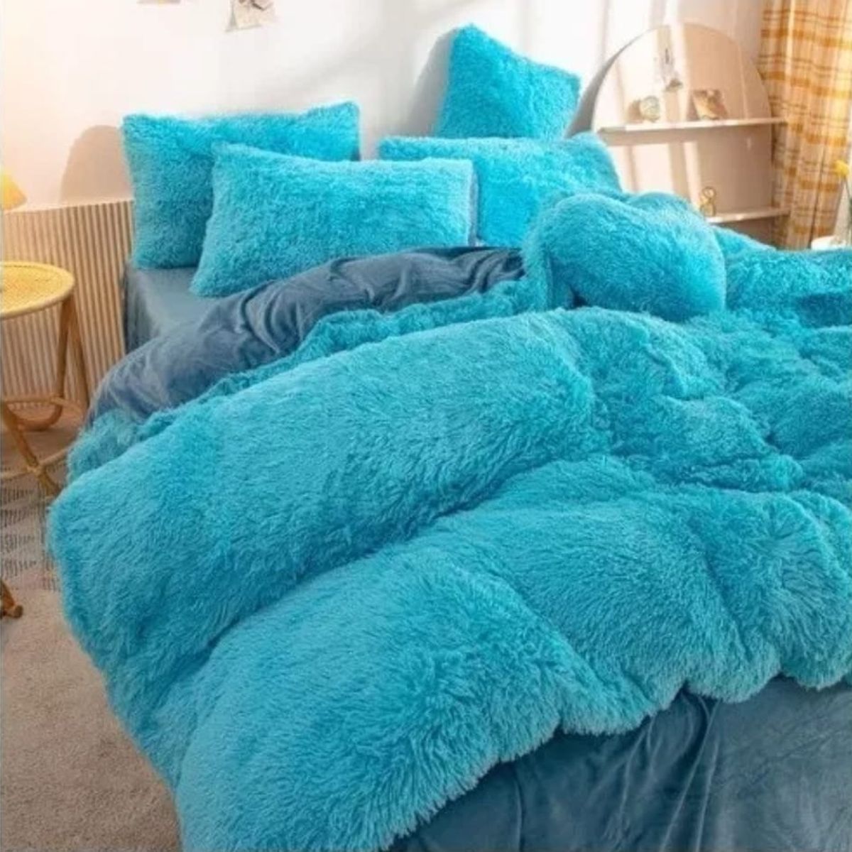 GENERICO - Cobertor de invierno peludos con chiporros 2 plazas celeste