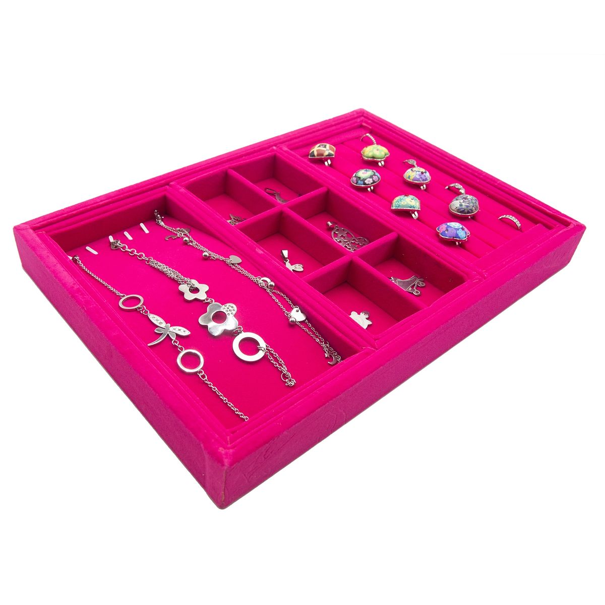 ALEMDALINDA - Bandeja Exhibidora para Joyas color Fucsia anillos Pulseras Cadenas