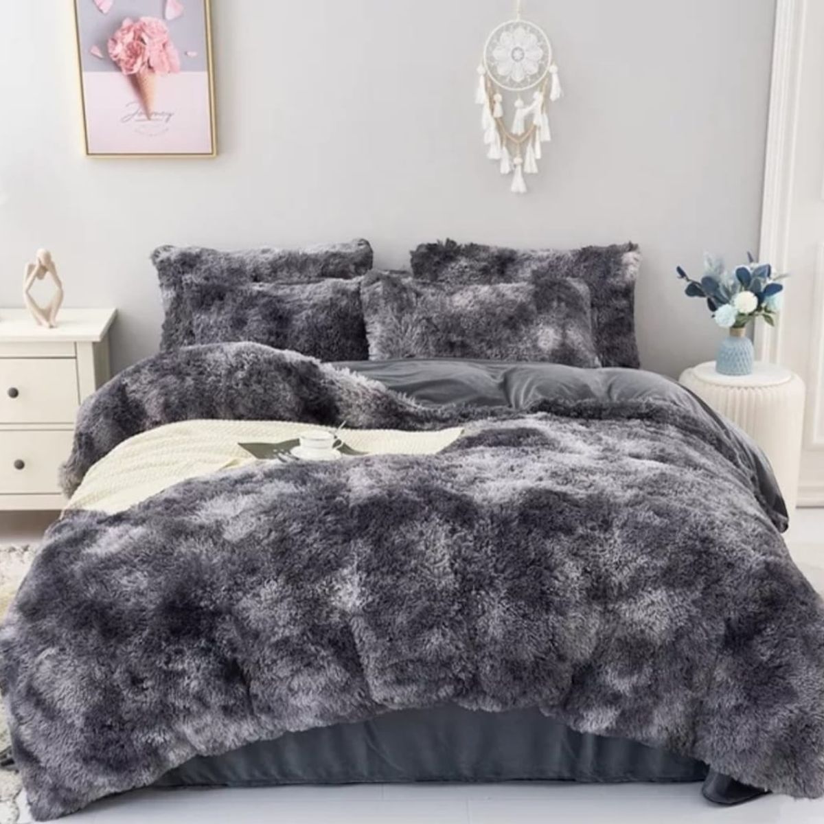 ANGELES DEL HOGAR - Cobertores peludos con chiporros Plaza Y Media Gris Jaspeado
