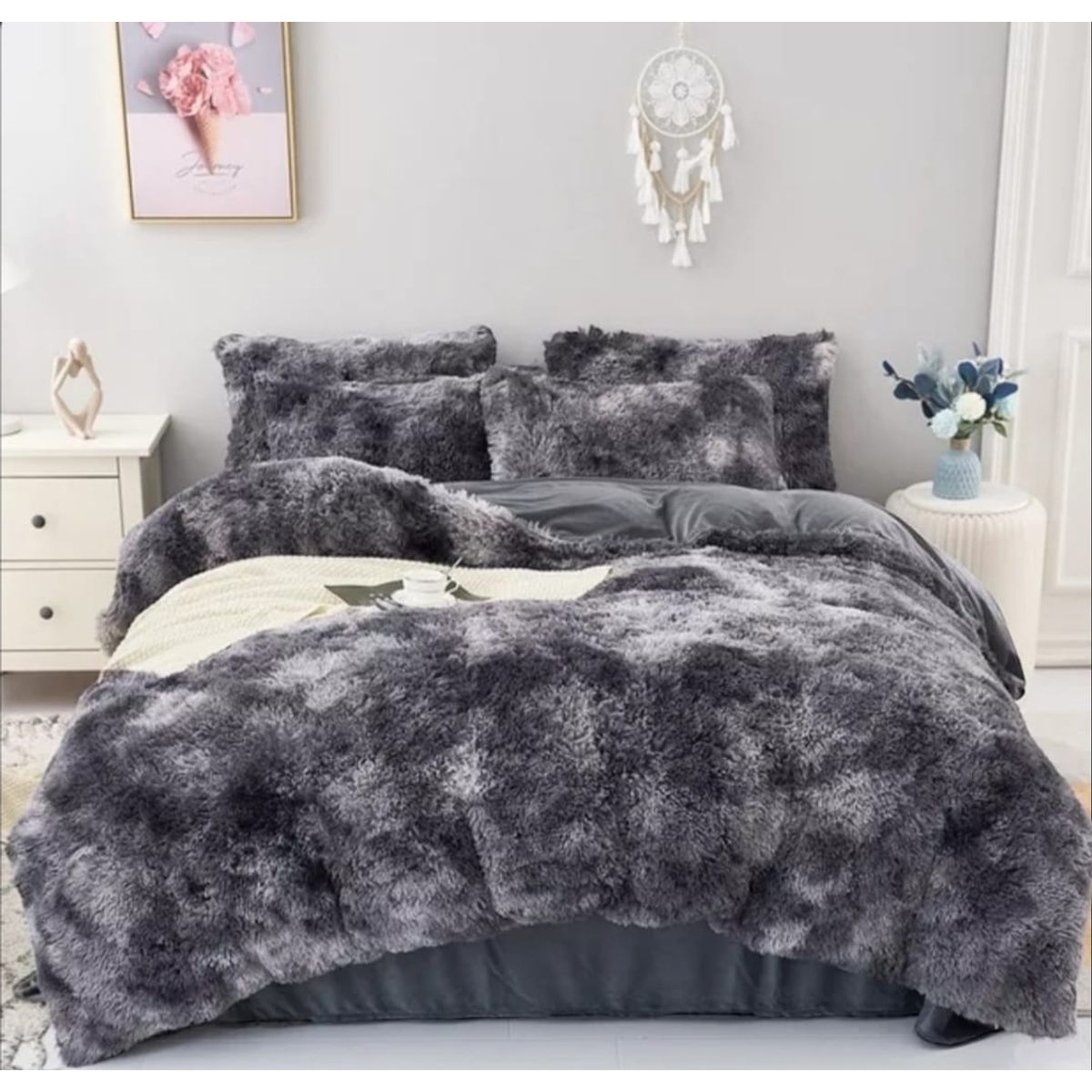 ANGELES DEL HOGAR - Cobertores peludos con chiporros Plaza Y Media Gris Jaspeado