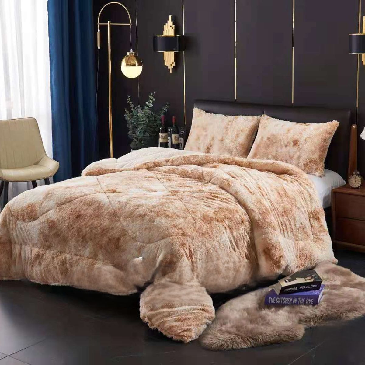 ANGELES DEL HOGAR - Cobertores peludos con chiporros Plaza Y Media Beige jaspeado