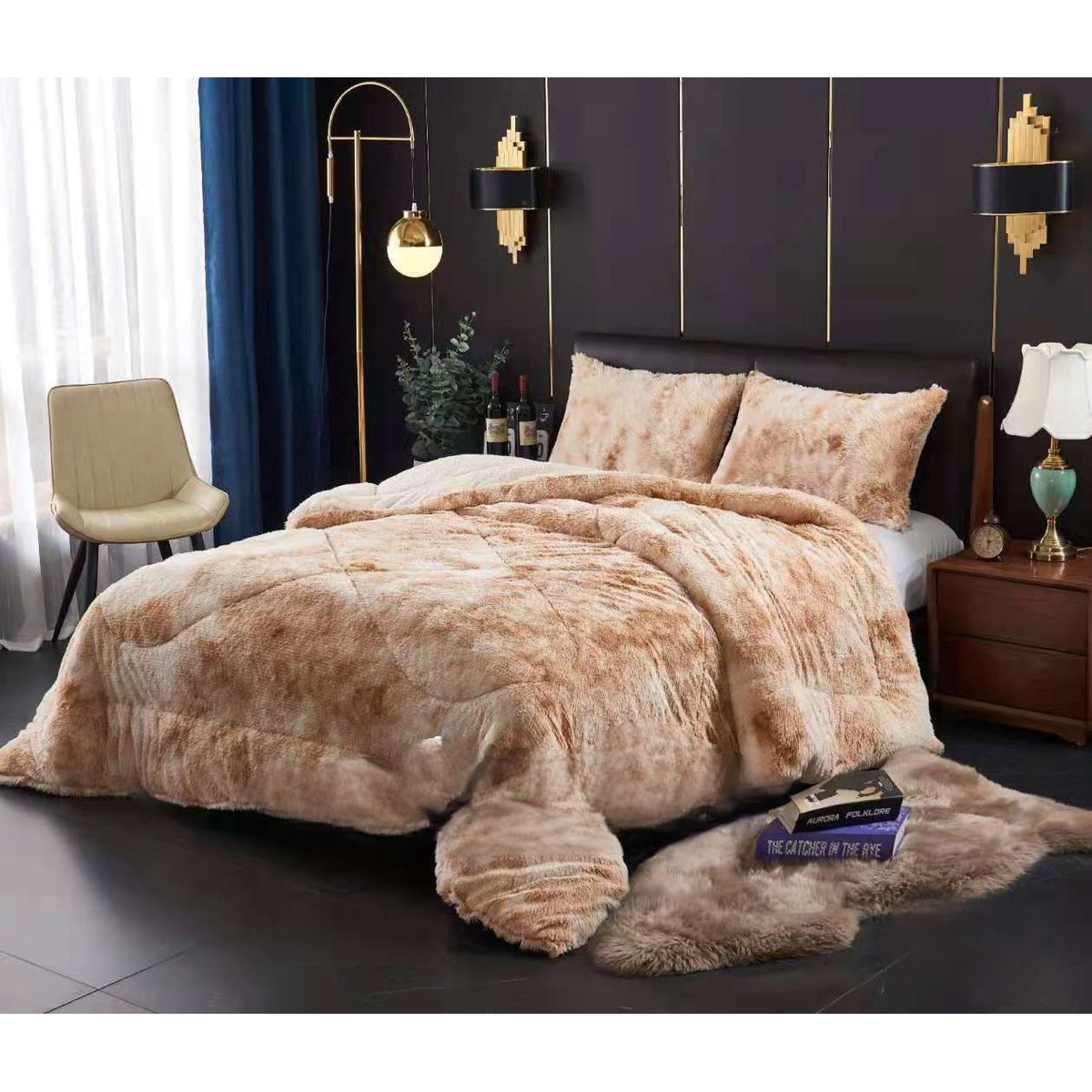 ANGELES DEL HOGAR - Cobertores peludos con chiporros Plaza Y Media Beige jaspeado