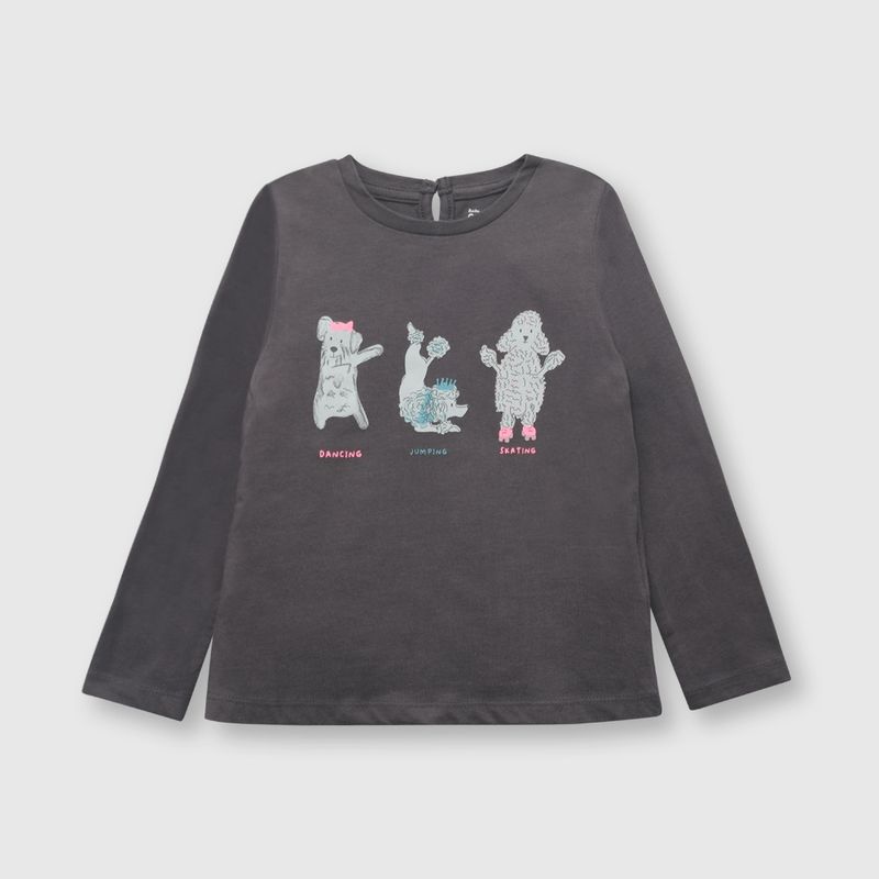 COLLOKY - Polera de bebé niña perros grafito (3 a 36 meses)