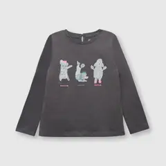 COLLOKY - Polera de bebé niña perros grafito (3 a 36 meses)