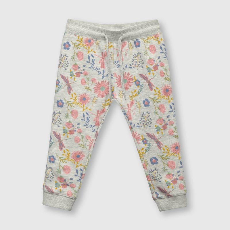 COLLOKY - Pantalón de bebe niña flores gris melange (3 a 36 meses)
