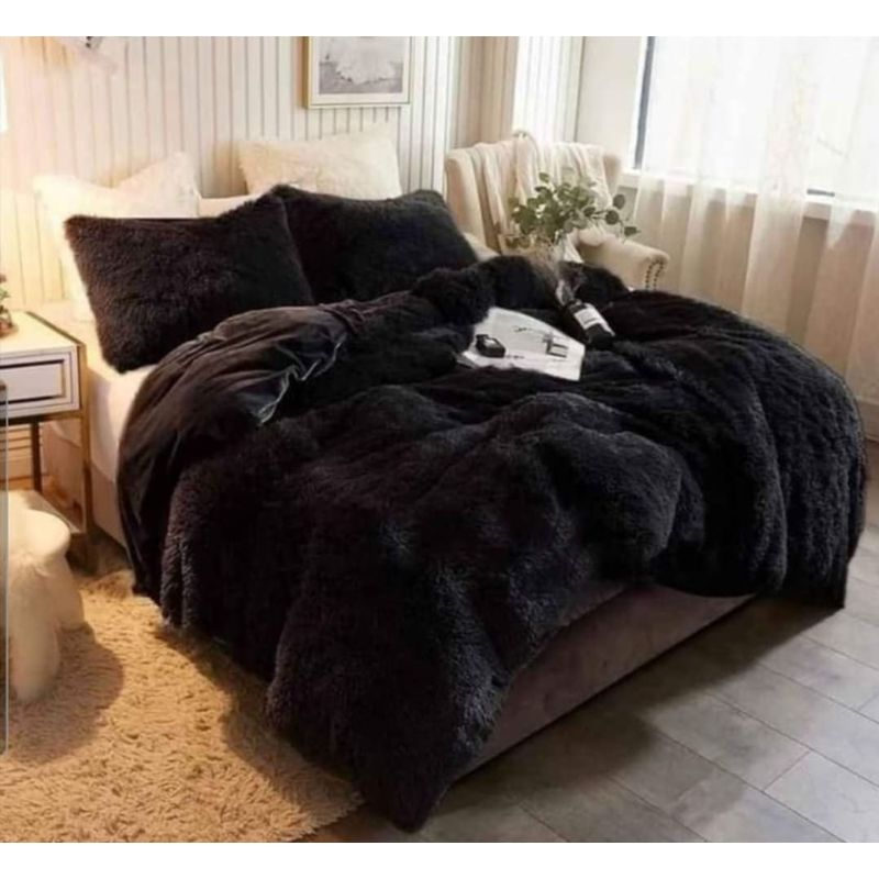 ANGELES DEL HOGAR - Cobertor de invierno peludos con chiporros King Negro