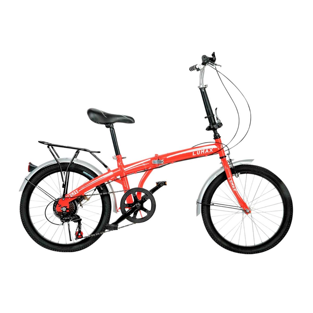 LUMAX - Bicicleta Plegable Lumax 7 Cambios Parrilla Trasera Roja