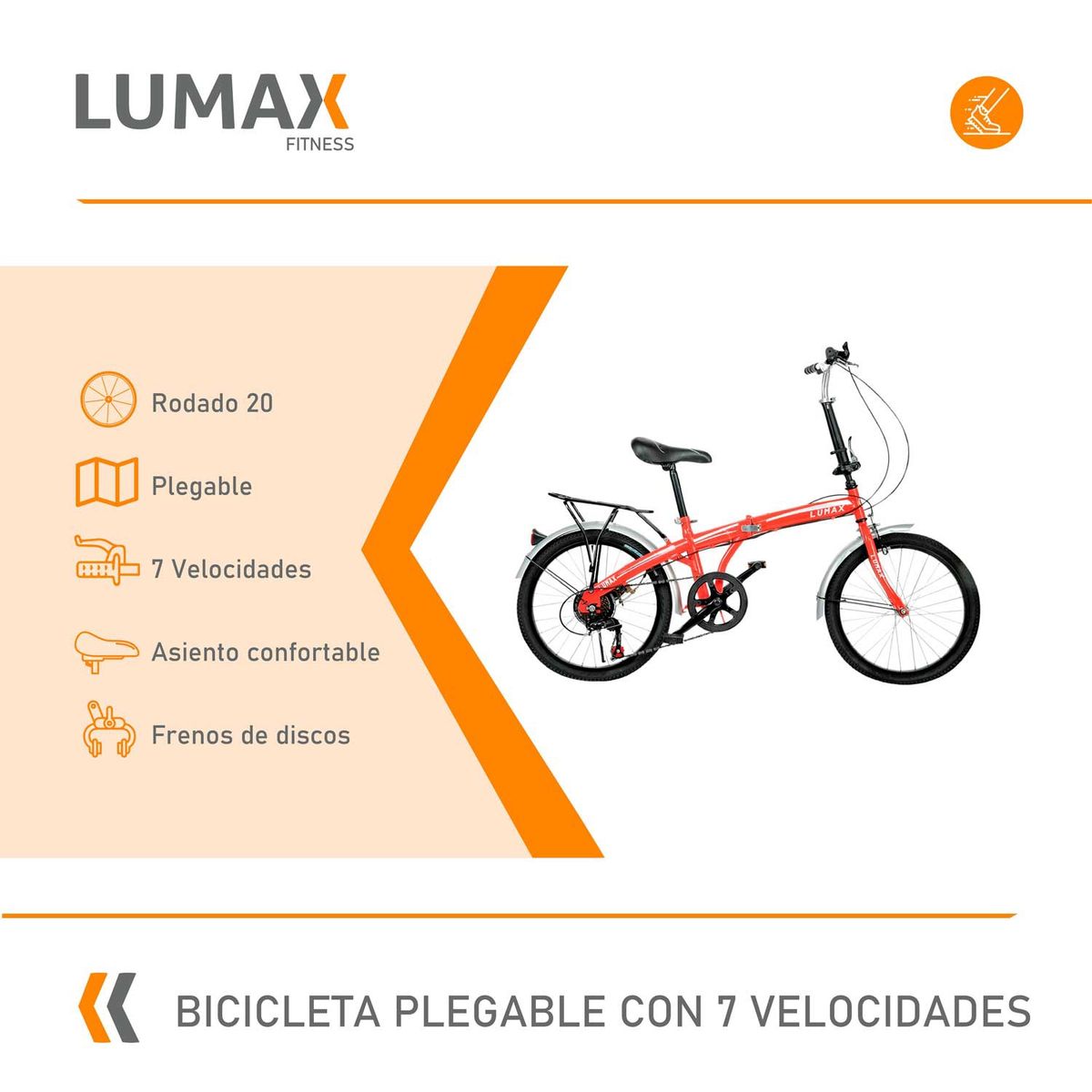 LUMAX - Bicicleta Plegable Lumax 7 Cambios Parrilla Trasera Roja