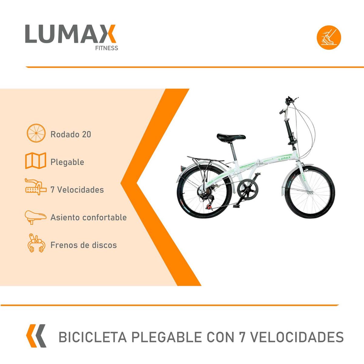 LUMAX - Bicicleta Plegable Lumax 7 Cambios Parrilla Trasera Blanca