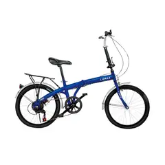 LUMAX - Bicicleta Plegable 7 Cambios Parrilla Trasera Azul