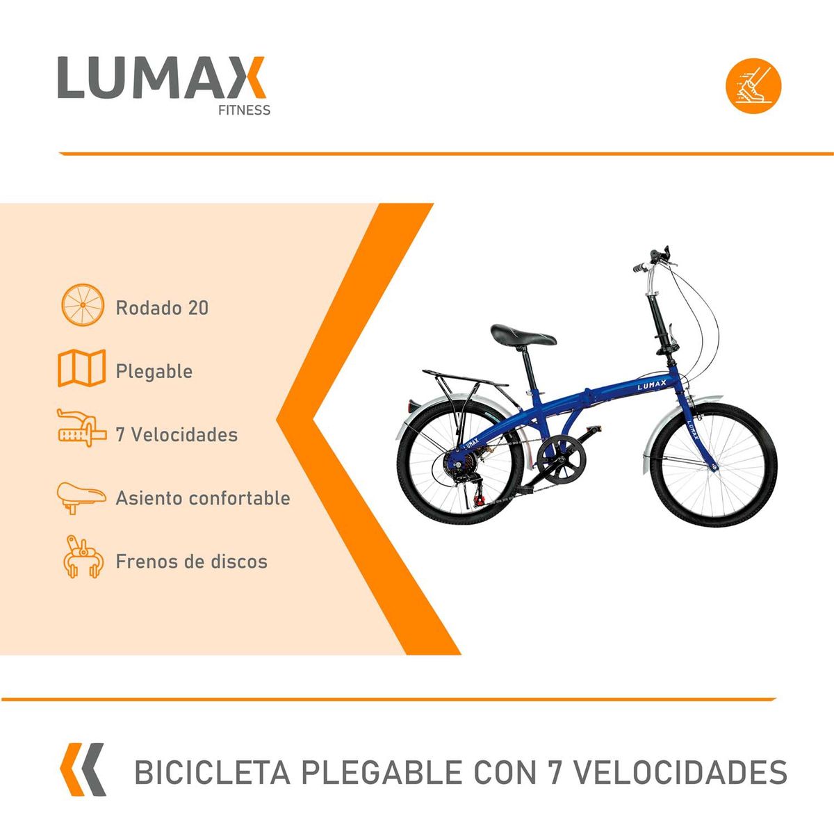 LUMAX - Bicicleta Plegable Lumax 7 Cambios Parrilla Trasera Azul
