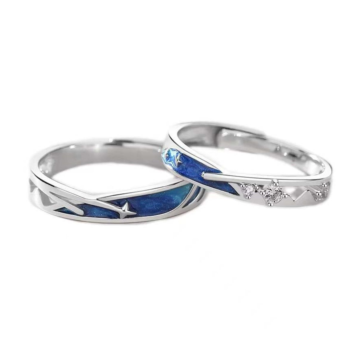 ZG JOYAS - Anillos Ajustables Pareja Novios Compromiso Lluvia Estrellas