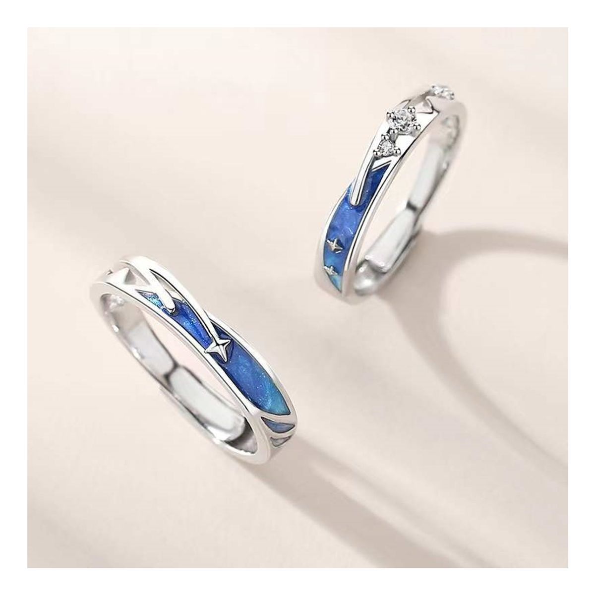 ZG JOYAS - Anillos Ajustables Pareja Novios Compromiso Lluvia Estrellas