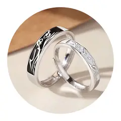 ZG JOYAS - Anillos Ajustables Pareja Novios Compromiso Pájaros Y Peces