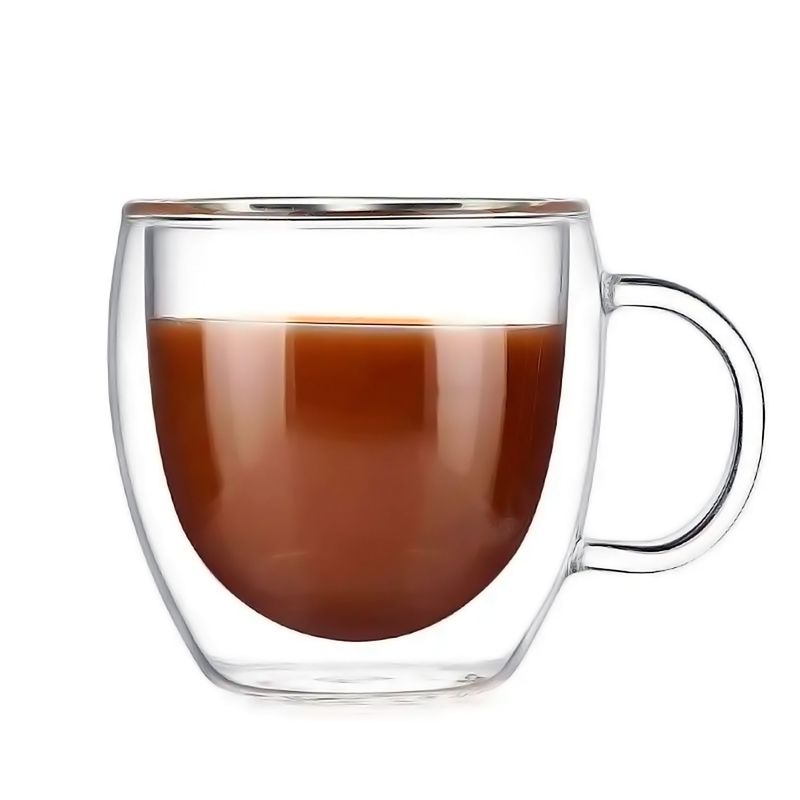 GENERICO - Taza Cafe Vidrio Mug Vaso Doble Pared Termico 260 Ml Set X 6