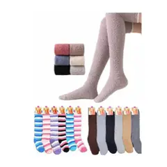 EVERSO - Pack 12 Calcetines De Toalla Larga Polar Mujer lisos