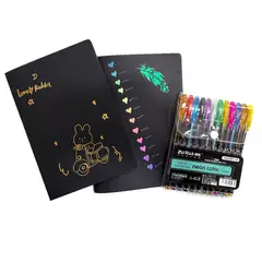 GENERICO - Agenda Cuaderno Libreta Negra + 12 Lapiz Neon Gliter Gel