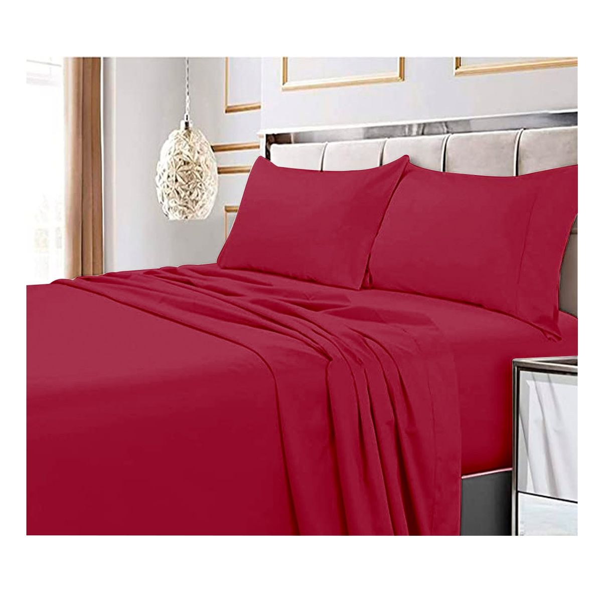 GENERICO - Juego De Sabanas Burdeo 2.0 Plazas (Queen) - 144 Hilos