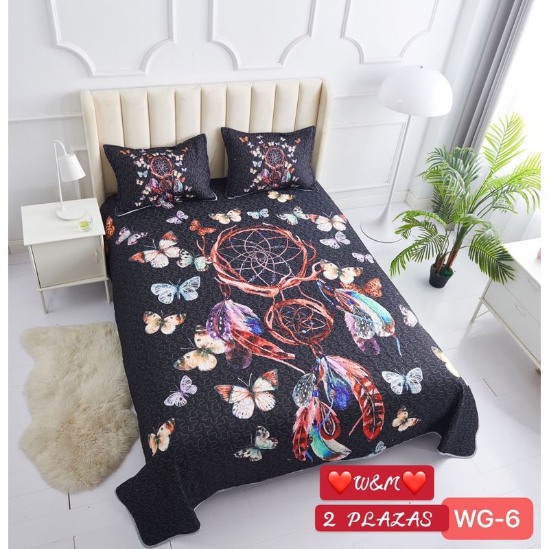 GENERICO - Cubrecama Quilt Verano 2 Plazas - Atrapasueños Mariposa WG-6